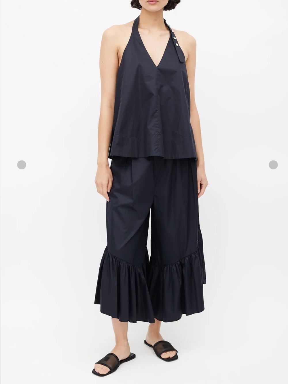 TIBI Ruffle Poplin Culottes In Black